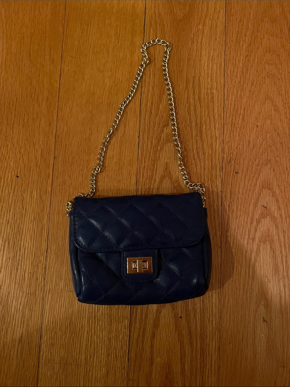 Forever 21 Quilted Navy Crossbody Bag with Gold Chain